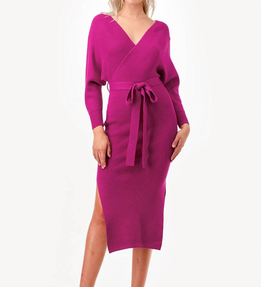 NEW THE CLOTHING COMPANY renee midi sweater dress in magenta